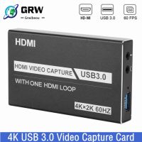 Grwibeou 4K USB 3.0 Video Capture Card HDMI-Compatible 1080P 60fps HD Video Recorder Grabber For OBS Capturing Game Card Live Adapters Cables