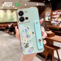 เคสโทรศัพท์หมีน่ารักพร้อมขายึดสีเดียวกันสำหรับ Vivo Y02S Y16 Y35 Y22 Y77E Y77 Y22S (T1) y78 + Y35 + IQOO Z7X Z7 Y36 5G Y78 5G Y27 2023 4G เคสกันกระแทกซิลิโคนนิ่มฝาครอบด้านหลัง