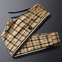 EWSFV 2021 Autumn New Arrive Men’s Embroidery Orange Warm Plaid Casual Pants Trendy Mens Drawstring Large Size Ankle-Tied Pants