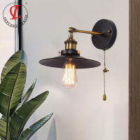 R Industrial With switch Wall Lamp Loft Vintage Black Iron Wall Sconce Stair Light E27 Fixture For Home Corridor Lighting