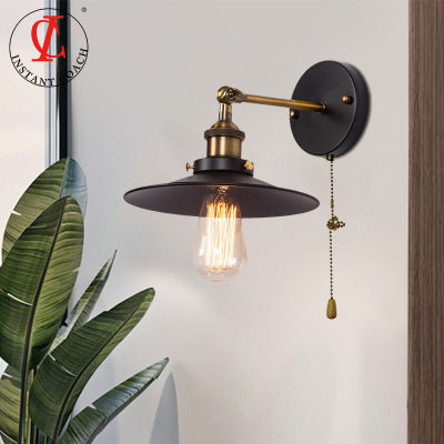 Retro Industrial With switch Wall Lamp Loft Vintage Black Iron Wall Sconce Stair Light E27 Fixture For Home Corridor Lighting
