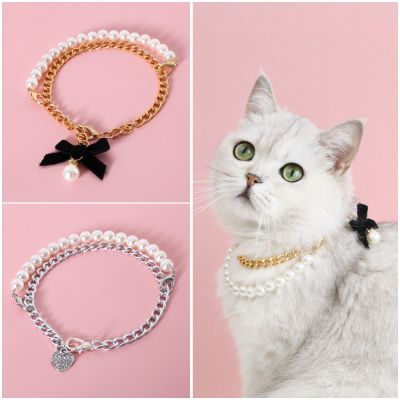 Pet Collar Dog Collar Luxury pearl bow Chain Necklace Pet items Rabbit accessories Diamond love Cat Collar