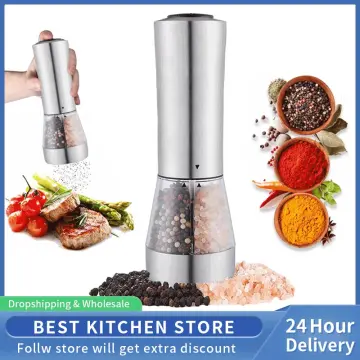 Cole & Mason Battersea Stainless Steel Electronic Salt and Pepper Mill Gift Set, 21 cm