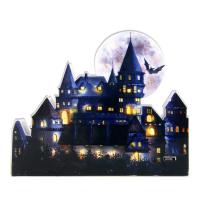 Halloween Glowing Castle Ornament Bat Moon Pattern Desk Decor Model Castle Sculpture Decorative Castle For Study Bookshelf Bedside landmark