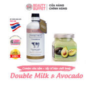 Combo Sữa tắm trắng da Double Milk 350ml và Tẩy tế bào chết body làm sáng