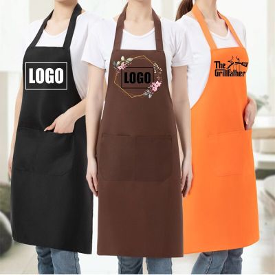 Custom Design Brand Logo Black Unisex Waiter Cooking Restaurant Pocket Printing Adjustable Hanging Neck Men Aprons for Woman Aprons