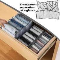 3PCS Washable Wardrobe Clothes Organizer,7 Grids Foldable Visible Closet Organizer Clothes Drawer Mesh Separation Box