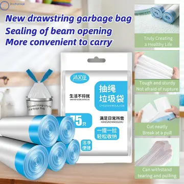 15pcs/roll Plastic Trash Bag, Modern Two Tone Drawstring Garbage