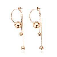 Creative Stainless Steel Smooth Long Bead Tassel Earrings Jewelry Rose Gold Chain &amp; Link Dangle Earrings For Women