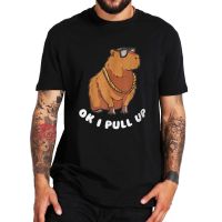 ﹊◐◘ Capybara Glasses Ok I Pull Up T Shirt Funny Cute Animal Unisex Summer Short Sleeves Tee Shirt Fashion Casual Streetwear Tops