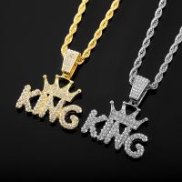 KING Crown Pendant Necklace for Men Punk Letter Necklace for Male Iced Out Stainless Steel Twist Chain Couple Hip Hop Jewelry Fashion Chain Necklaces