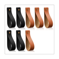 8PCS PU Leather Wall Hooks Wall Hanging Strap Leather Curtain Rod Holder Pebbled Leather Straps Hanger Towel Hook