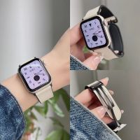 IWUJIAO เหมาะสำหรับ iwatch6 สาย applewatch7 รุ่น S8 สายรัดข้อมือ Apple Watch 5/4321/se2 หนังแท้ ซิลิโคนหัวเข็มขัดแม่เหล็ก 40/44/41 มม./45 มม.ultra 49