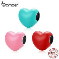 BAMOER สร้อยข้อมือเงินแท้925เคลือบสีแดงรูปหัวใจสีขาวดำลูกปัดสีชมพูสำหรับสร้อยข้อมือกำไลข้อมือแฟชั่นเครื่องประดับ DIY SCC1986