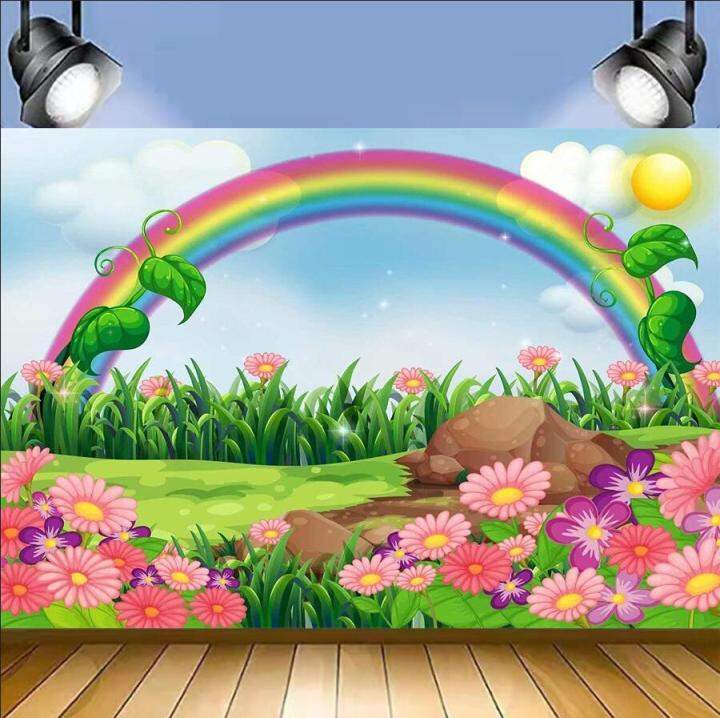 5x3ft Garden White Cloud Rainbow and Sun Spring Photography Background