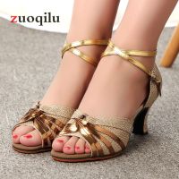 ☒✳ High Heels Women Shoes Ladies Dance Gold Silver Low heel Shoes Women Pumps Wedding Party shoes woman sandals Chaussures Femme