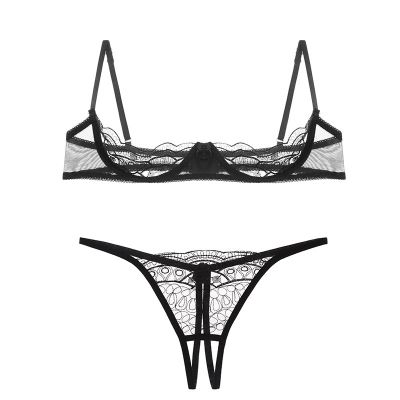 【CC】 Womens Sheer Hollow Embroidered Mesh Adjustable Straps Cup Push Up Underwire