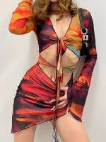 【HOT】☂✜ Mirlande Womens Tulle Breathable Sleeve Irregular Hem Print Youth Beach