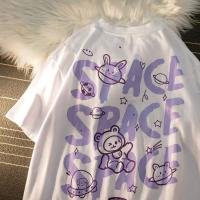 Harajuku Original Fashion Short-sleeved T-shirt Female 2022 Summer New Korean Student College Style Bear Graffiti Print Top