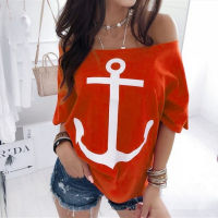 Spot parcel post Products in stock new wish ebay Popular Loose off-the-Shoulder Batwing Shirt Printing T Womens T-shirt OM8839