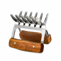 TEENRA 2pcs BBQ Bear Claw Stainless Steel Bear Claw Wooden Handle Barbecue Fork BBQ Meats Splitter kitchen Cooking Tool