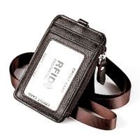 hot！【DT】▤  Employee ID Card Badge Holder Leather Business Bank Credit Lanyard Pass Bus Cards Credentials Clip with Neck