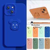 VIVO V27 V27e Pro Shockproof Square Liquid Silicone Camera Lens Full Protector Phone Back Cute Bear Folding Stand Holder With Ring Cases Soft