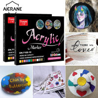 AICRANE ปากกา Marker สีอะคริลิค24/36สี,ปากกาสีอะคริลิกสำหรับผ้าแคนวาสทำบัตรภาพวาดศิลปะหินหินโลหะและเซรามิค