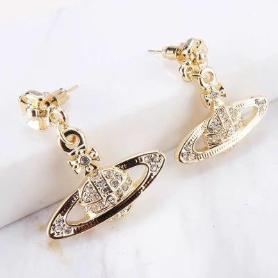 Westwood Vivian Vivienne Cross Full Diamond Saturn Stud Earrings NANA 2023 ImportedTH