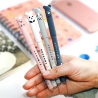 4pcs Cartoon Animals Erasable Gel Pen 0.35mm Refill Rods Kawaii Panda Pig Cat Ballpoint Pen Washable Handle For School Supplies