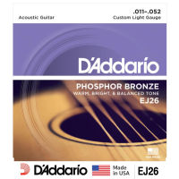 DAddario® สายกีตาร์โปร่ง เบอร์ 11 แบบ Phosphor Bronze ของแท้ 100% รุ่น EJ26 (Custom Light, 11-52) ** Made in USA **