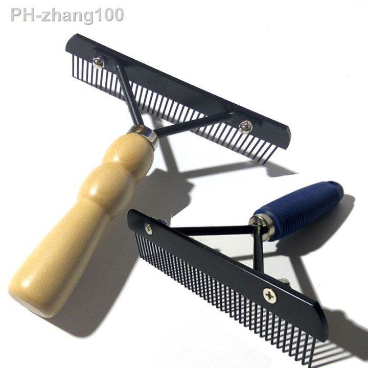 Professional Grooming Dog Rake Comb Stainless Steel Wooden Handle Knife