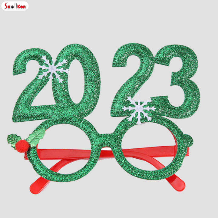 scottk-แว่นตากรอบไฟคริสต์มาสแวววาว2023ตกแต่งสำหรับปีใหม่สีเงิน-สีทอง-สีเขียว-สีแดง