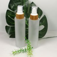 120ml Transparent Frosted Glass Spray Bottle Cosmetic Wood Grain Bamboo Cover Lotion Pump Container Packaging Travel Size Bottles Containers