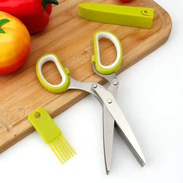 Five-Layer Vegetable Scissors Office Shredding Stainless Steel  Scissors(Green White)