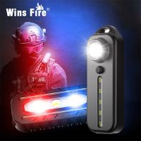Type-C Flashlight Rechargeable LED Red Blue Shoulder Police Light Safety Lighting Mini Keychain Flashlight Bike Warn Lamp Rechargeable  Flashlights