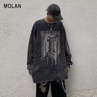 MOLAN เสื้อกันหนาวบางสายลมธรรมชาติ Ruffian แขนยาวพิมพ์ลายปีศาจสีดำ