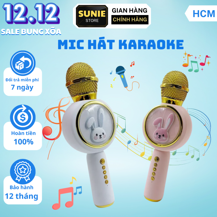 Mic Hát Karaoke Bluetooth X6 Hình Thỏ Không Dây Sạc Pin Tiện Lợi, Micro