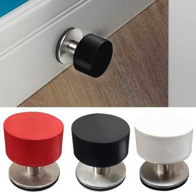【LZ】℡  Non Punch Door Stopper Adhesive Door Stops Heavy Duty Stainless Steel Rubber Stopper With Sound Dampening Bumper Home Supply