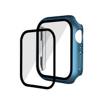 SmartPhonemall Electroplating Matte All-inclusive PC + Tempered Glass Watch Case For Apple Watch Series 8 / 7 45mm(Blue Aluminum)