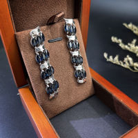 Sapphire Earrings ต่างหูพลอยแชปไฟร์ พลอยแท้สีน้ำเงินธรรมชาติ ตัวต่างหูทองขาว18k