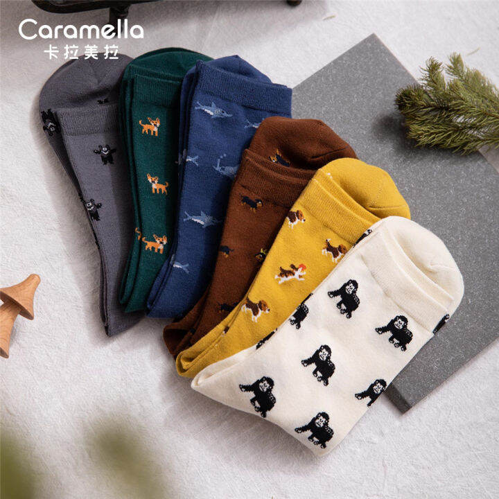 caramella-2020-new-cotton-men-socks-3pairslot-cartoon-animal-uni-socks-cute-dog-socks-funny-blue-shark-socks-couple-socks