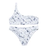 Marble Bikini One Shoulder Double Sided High-End Split Swimsuit Beachwear