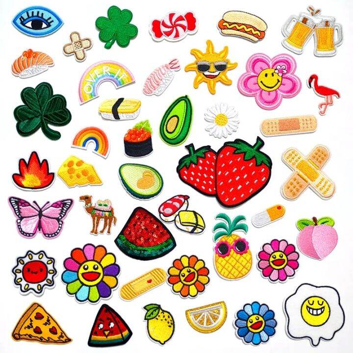 Sticker ủi nhiệt thêu logo hình pizza trứng sushi trái cây dễ thương ...