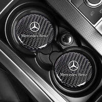 2ชิ้นถ้วยถาดรองแก้วน้ำรถคาร์บอนไฟเบอร์กันเสื่อกันลื่นสำหรับ Mercedes Benz A C E S G Class GLC CLE CLA GLB GLS W177 W205 W213 W222 X167 AMG