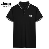 JEEP SPIRIT เสื้อยืดแขนสั้นลายทางของผู้ชายเสื้อโปโลธุรกิจปกแบบลำลอง