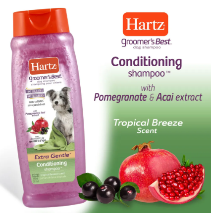 Hartz Shampoo 3 in 1 Conditioning shampoo ขนาด 532 ml.  กลิ่น Tropical Fruit สำหรับสุนัขทุกสภาพผิว