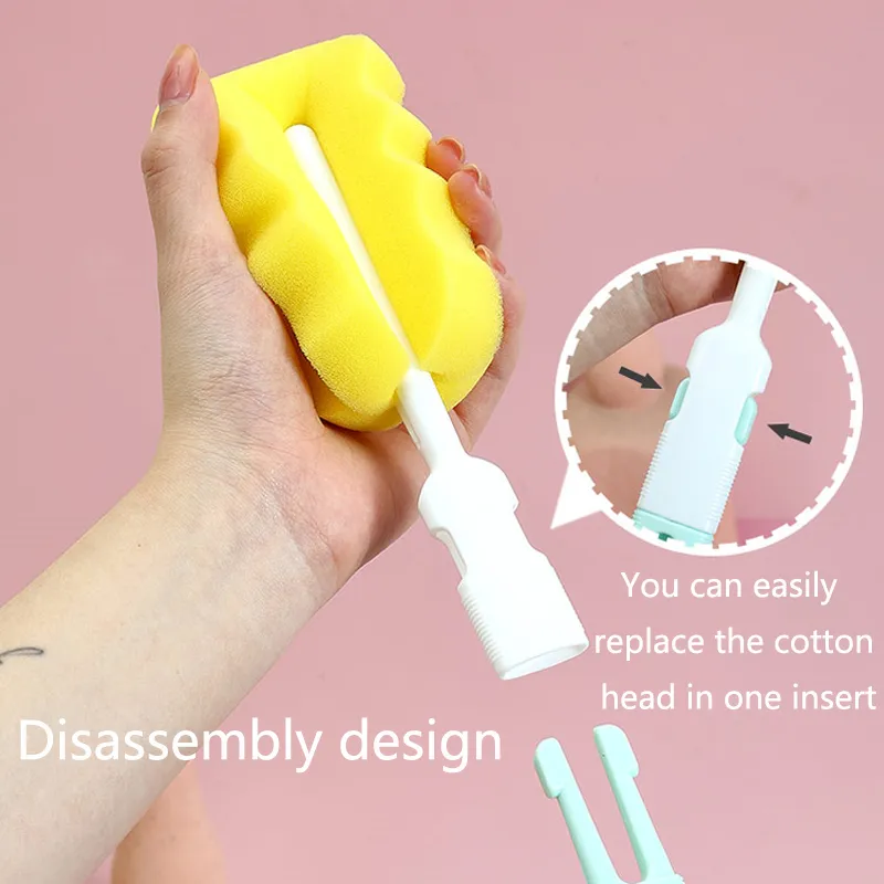 6pcs Detachable Bathtub Brush With Replaceable Cleaning Sponge Head Set