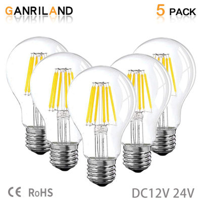GANRILAND DC12V 24V Led Lamp A19 6W Filament Bulb Low Voltage Edison Globe Bulbs 4500K Daylight Warm White 2700K E26 E27