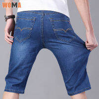 WOMA คร็อปแพนท์ลำลองขาตรงของผู้ชาย Celana Pendek Denim ยืดได้ทรงหลวมขาตรง